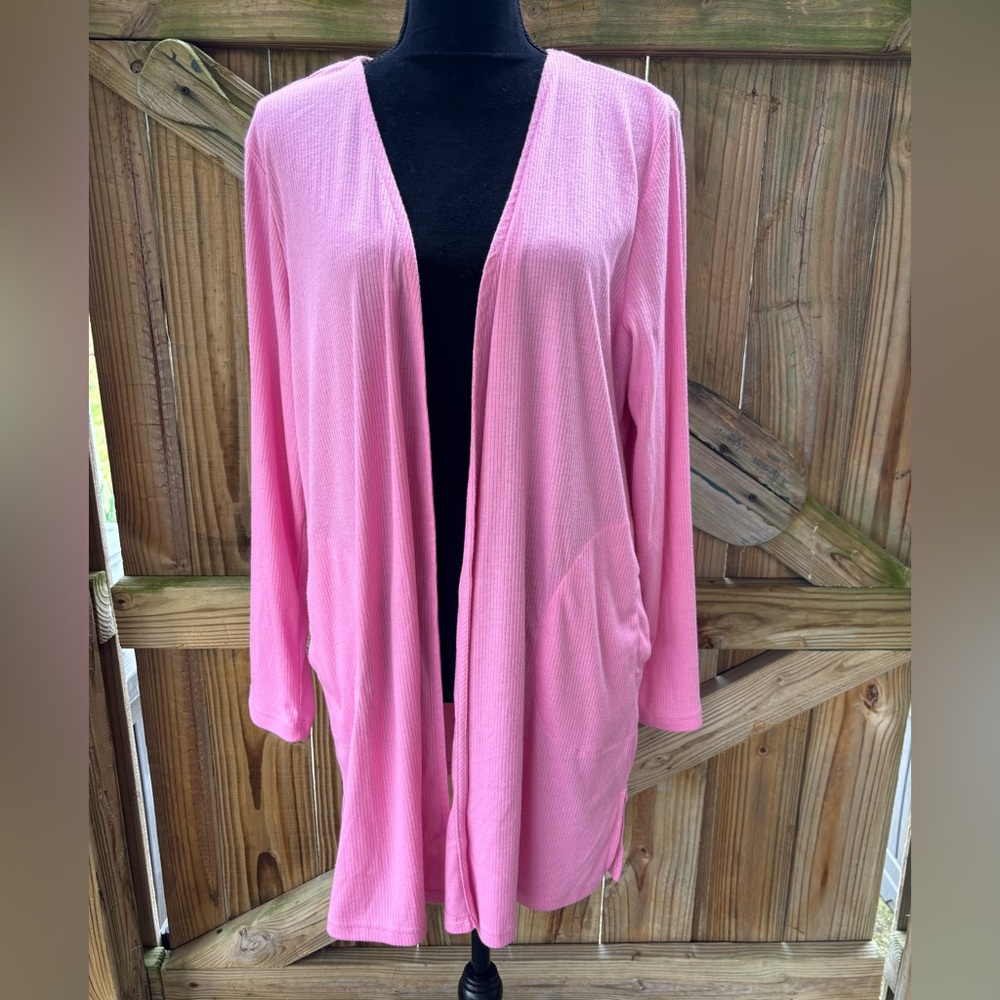 MUK Liks Bubblegum Pink Open Front Cardigan Size L